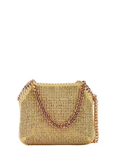 Shop Stella Mccartney Satin Shoulder Bag With All-over Rhinestones In Gold