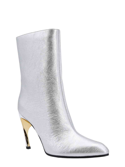 Alexander Mcqueen Women Laminated Leather Ankle Boots In Silver