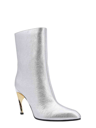 Alexander Mcqueen Women Laminated Leather Ankle Boots In Silver