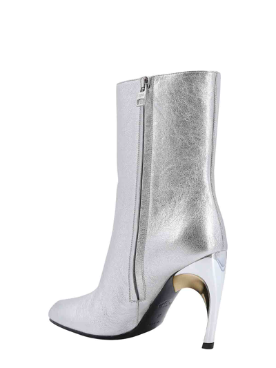 Shop Alexander Mcqueen Laminated Leather Ankle Boots In Silver