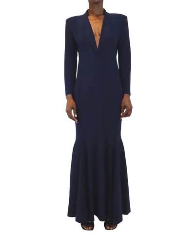 Shop Norma Kamali Single Breasted Fishtail Gown In True Navy In Blue