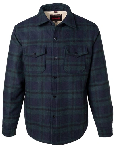 Shop Schott Plaid Wool Blend Faux Sherpa Lined Cpo Shirt In Hunter Green