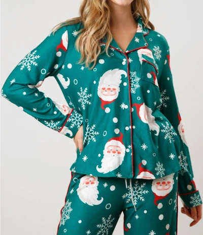 Shop Fantastic Fawn Santa Printed Pajama Shirt In Green Multi