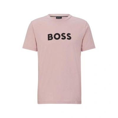 Shop Hugo Boss Cotton-jersey Regular-fit T-shirt With Logo Print In Pink
