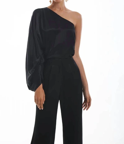 Shop Krisa Pleated One Shoulder Blouse In Black