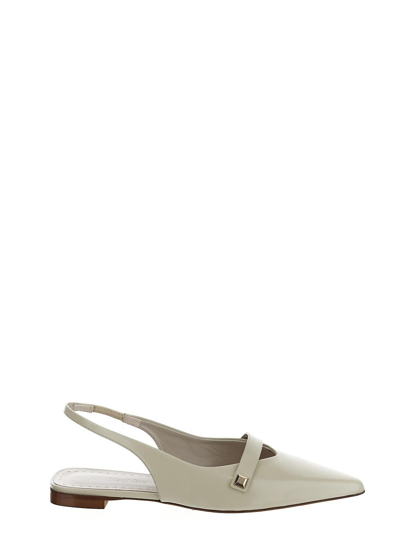 Shop Max Mara Flat Leather Sandals In White