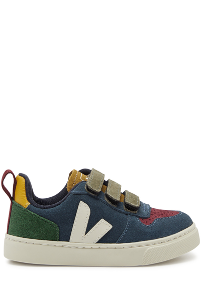 Shop Veja Kids V-10 Panelled Suede Sneakers (it23-it27) In Multicoloured