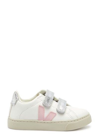 Shop Veja Kids Esplar Metallic-panelled Leather Sneakers (it23-it27) In White