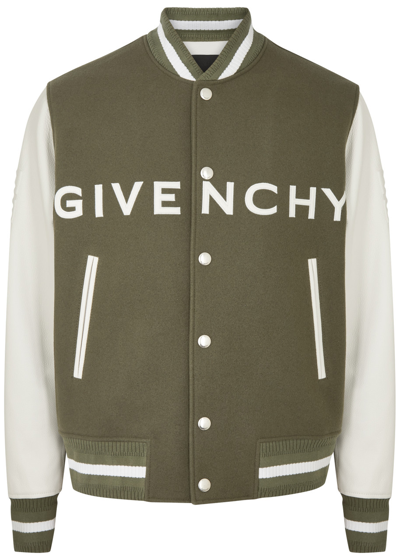 Shop Givenchy Logo Wool-blend Varsity Jacket In Green