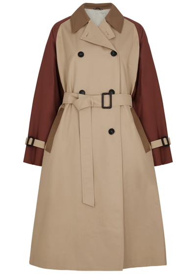 Shop Max Mara Canasta Colour-blocked Cotton-blend Trench Coat In Beige