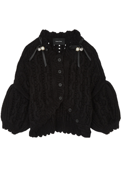 Shop Simone Rocha Cropped Alpaca-blend Cardigan In Black