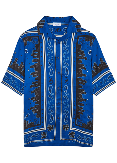 Shop Off-white Printed Satin Shirt In Blue