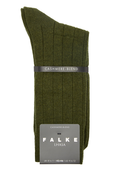 Shop Falke Lhasa Ribbed Wool-blend Socks In Khaki
