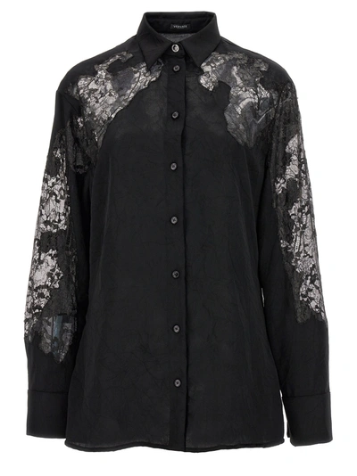 Shop Versace Satin Lace Shirt Shirt, Blouse Black