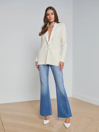 Shop L Agence Baileigh Textured Knit Blazer In Ivory