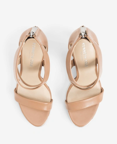 Kenneth Cole Brooke Cross Strap Heeled Sandal In Latte
