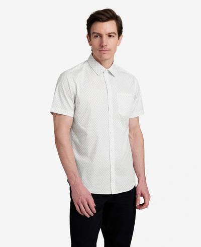 Shop Kenneth Cole Printed Short Sleeve Pocket Button-down Shirt In White