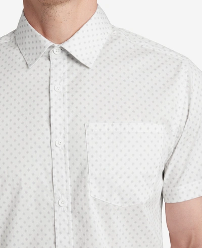 Kenneth Cole Printed Short Sleeve Pocket Button-down Shirt In White