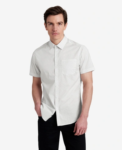 Kenneth Cole Printed Short Sleeve Pocket Button-down Shirt In White