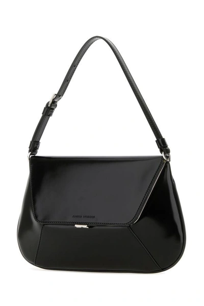 Shop Amina Muaddi Woman Black Leather Ami Shoulder Bag