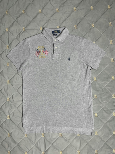 Pre-owned Polo Ralph Lauren X Vintage Polo Ralph Laurent Rugby Polo Usa American Flag Hype In Grey