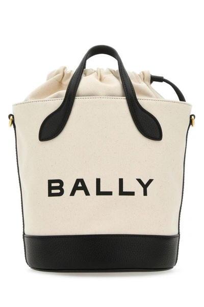 Shop Bally Woman Ivory Canvas Bar Bucket Bag In White