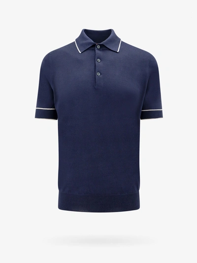 Shop Brunello Cucinelli Man Polo Shirt Man Blue Polo Shirts