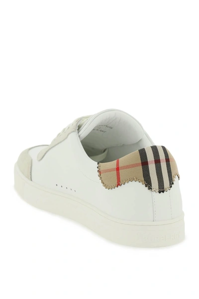 Shop Burberry Check Leather Sneakers Men In White