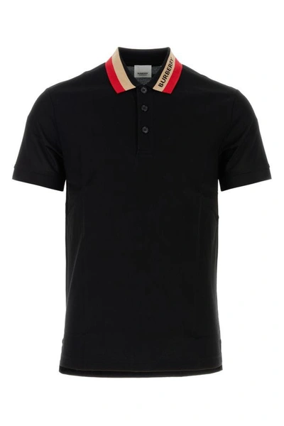 Shop Burberry Man Black Piquet Polo Shirt