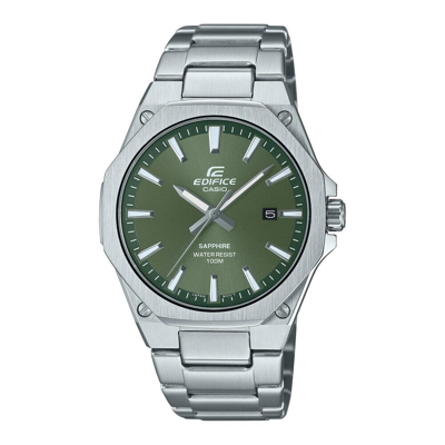 Pre-owned Casio Edifice Green Dial Silver Stainless Steel Strap Men Watch Efr-s108d-3avudf