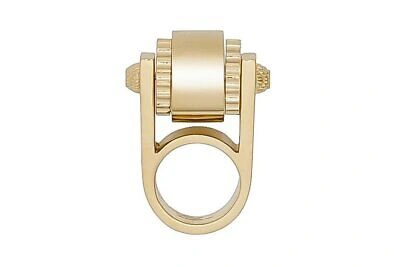 Pre-owned Balenciaga Ring Gold Tone Metal Hardware Gear Cylinder Large Size 6