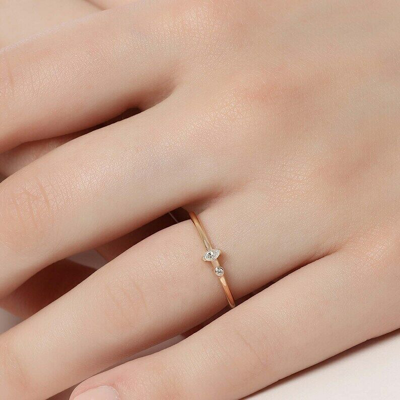 Pre-owned Handmade Thin 14k Real Solid Gold Small Diamond Stacking Ring In White