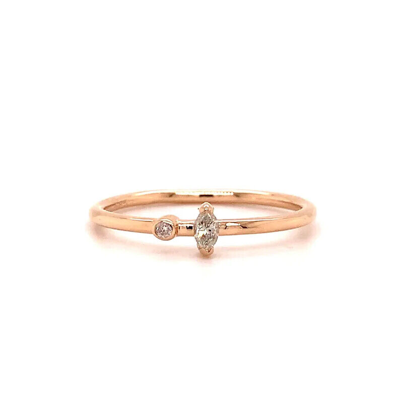 Pre-owned Handmade Thin 14k Real Solid Gold Small Diamond Stacking Ring In White