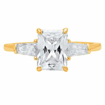 Pre-owned Pucci 1.9 Emerald Baguette Cut Simulated Engagement 3 Stone Ring 14k Yellow Solid Gold