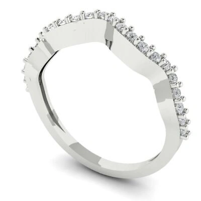 Pre-owned Pucci 0.30 Ct Round Simulated Wavy Curved Scalloped Stacking Band 14k White Solid Gold In White/colorless