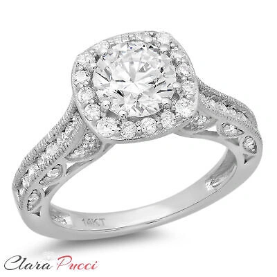 Pre-owned Pucci 2.05ct Round Cut Halo Simulated Engagement Anniversary Ring 14k White Solid Gold In White/colorless