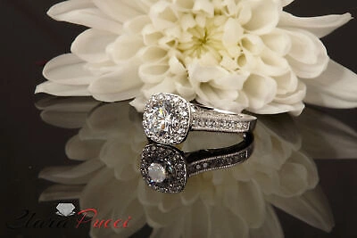 Pre-owned Pucci 2.05ct Round Cut Halo Simulated Engagement Anniversary Ring 14k White Solid Gold In White/colorless