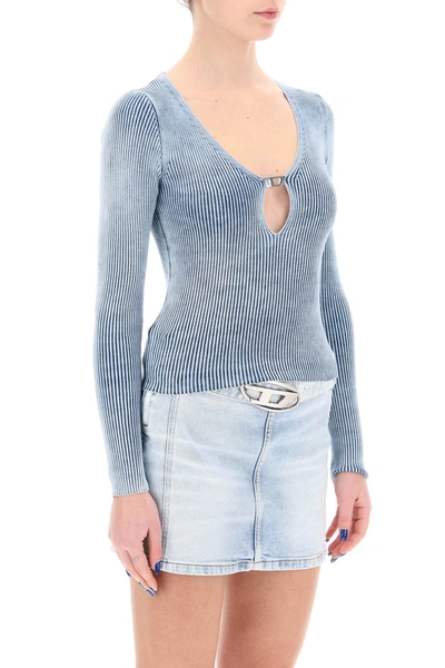 Shop Diesel M-teri Ribbed Sweater With Logo Plaque Women In Blue