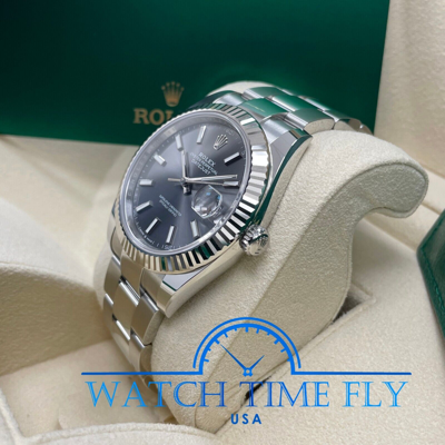 Pre-owned Rolex Datejust 41mm 126334 Fluted Bezel Rhodium Index Dial Oyster Bracelet Steel