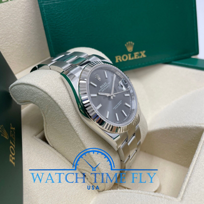 Pre-owned Rolex Datejust 41mm 126334 Fluted Bezel Rhodium Index Dial Oyster Bracelet Steel