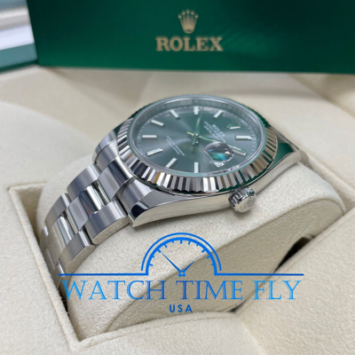 Pre-owned Rolex Datejust 41mm 126334 Fluted Bezel Rhodium Index Dial Oyster Bracelet Steel