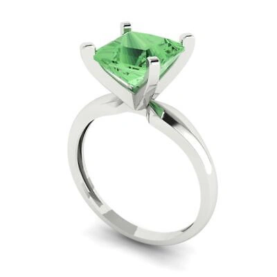 Pre-owned Pucci 2.5 Ct Princess Cut Simulated Green Stone Wedding Promise Ring 14k White Gold