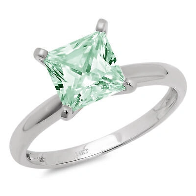 Pre-owned Pucci 2.5 Ct Princess Cut Simulated Green Stone Wedding Promise Ring 14k White Gold