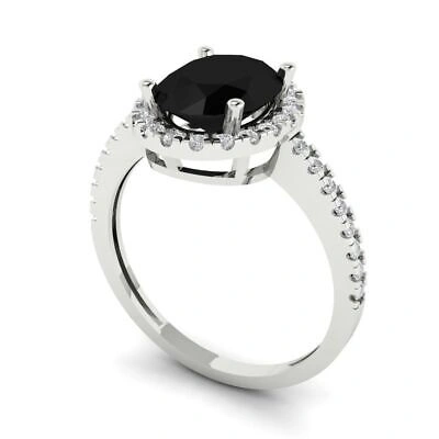 Pre-owned Pucci 2.86 Oval Halo Natural Onyx Classic Bridal Statement Ring Solid 14k White Gold