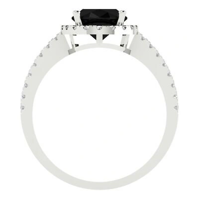 Pre-owned Pucci 2.86 Oval Halo Natural Onyx Classic Bridal Statement Ring Solid 14k White Gold