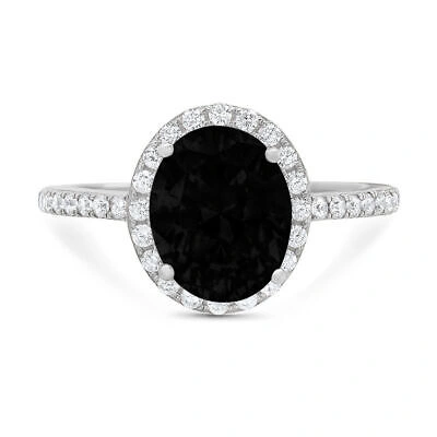 Pre-owned Pucci 2.86 Oval Halo Natural Onyx Classic Bridal Statement Ring Solid 14k White Gold