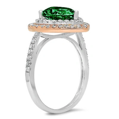Pre-owned Pucci 2.66 Pear Double Halo Simulated Emerald Promise Wedding Ring 14k 2 Tone Gold In Green