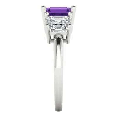 Pre-owned Pucci 3.25 Ct Emerald 3 Stone Real Amethyst Modern Statement Ring Solid 14k White Gold