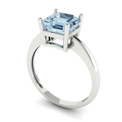 Pre-owned Pucci 2 Asscher Designer Statement Bridal Natural Aquamarine Ring Real 14k White Gold