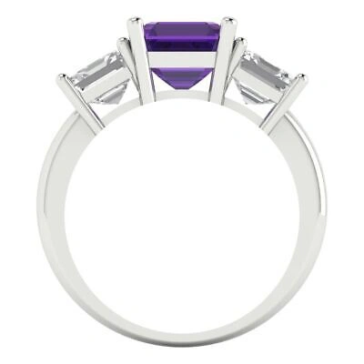Pre-owned Pucci 3.25 Ct Emerald 3 Stone Real Amethyst Modern Statement Ring Solid 14k White Gold